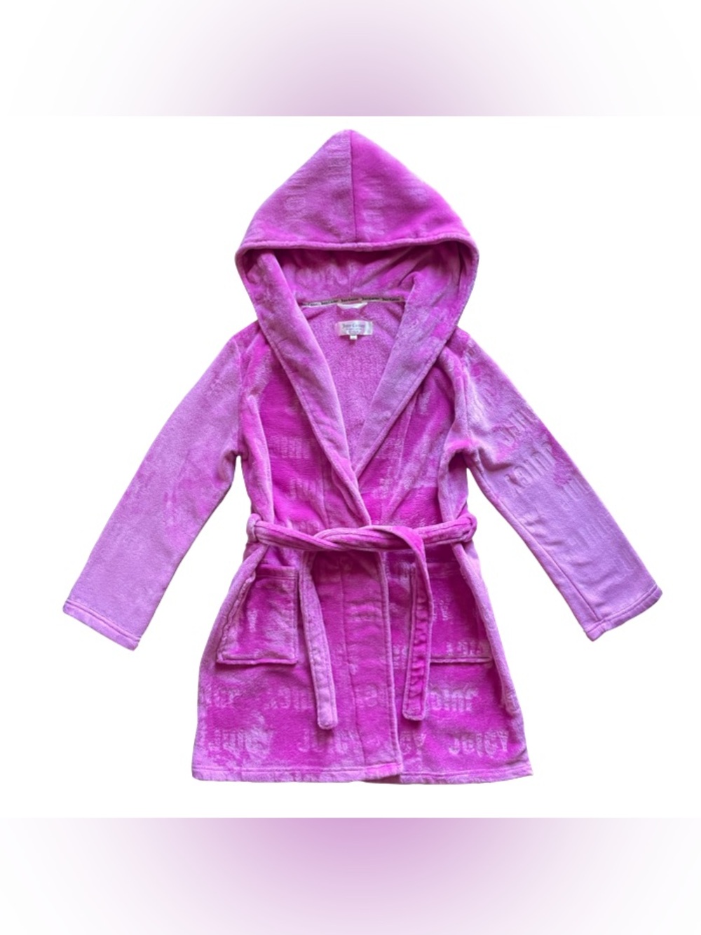 Juicy Couture Pink Fleece Texture Bath Rob Sz S/M Twee Luxe Soft Logo Lounge Y2K
